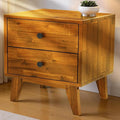 Acacia Silvia Nightstand with 2 Drawers, Solid Wood Bedside Table, Table with Storage Drawers for Bedroom, Bedside End Table with Drawer and Storage Space, Caramel