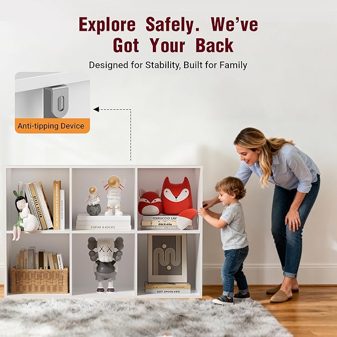 Book Shelf, Wooden Cube Storage Organizer with 11" Open Cubes, Stackable Modular Bookcase for Room Divider Storage, 2 Tier Bookshelf for Living Room, Bedroom, Office (White, 6-Cube)