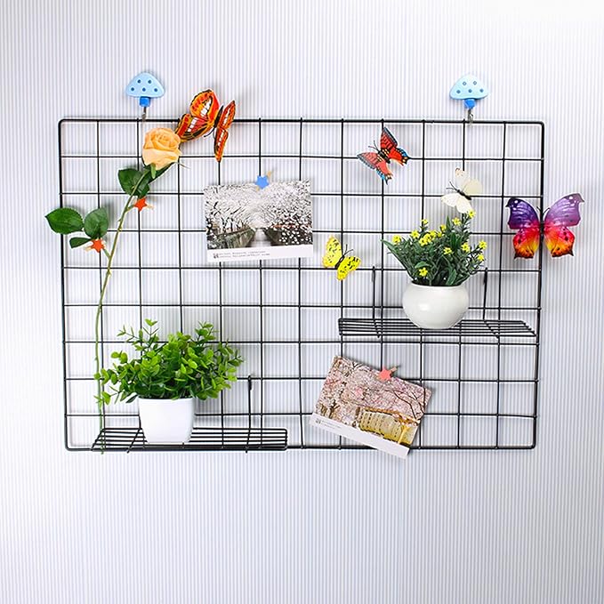 GBYAN Grid Wall Basket Wall Grid Panel Accessories Wire Straight Shelf with Hook Organizer for Home, Black