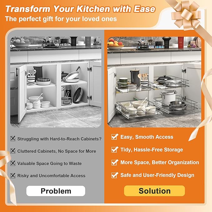 ALINE FURNITURE Pull Out Shelves - 8" W x 22" D Soft Close Pull Out Cabinet Organizer 1 Tier - Slide Out Drawers with Shelf Liner, Heavy Duty Steel Wire Baskets for Kitchen Cabinets, Pantry, Bathroom