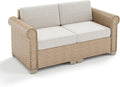 Patio Couch, 2-Piece Outdoor Rattan Wicker Sofa with 5.5" Thick Waterproof Cushions Deck Backyard