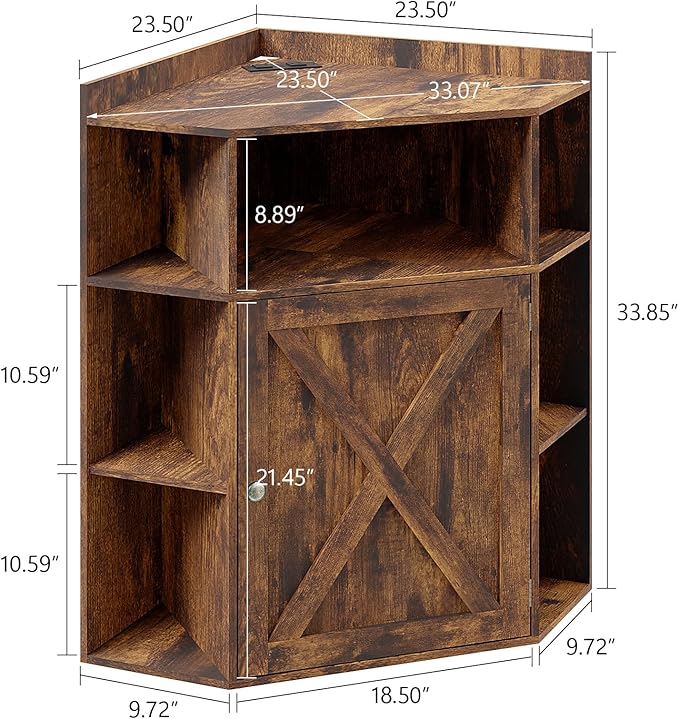 Vabches Corner Cabinet, Corner Storage Shelf with USB Ports and Outlets Industrial Organizer for Small Space Wooden 6-Cubby Bookshelf for Study, Playroom, Living Room (Amber Pine)