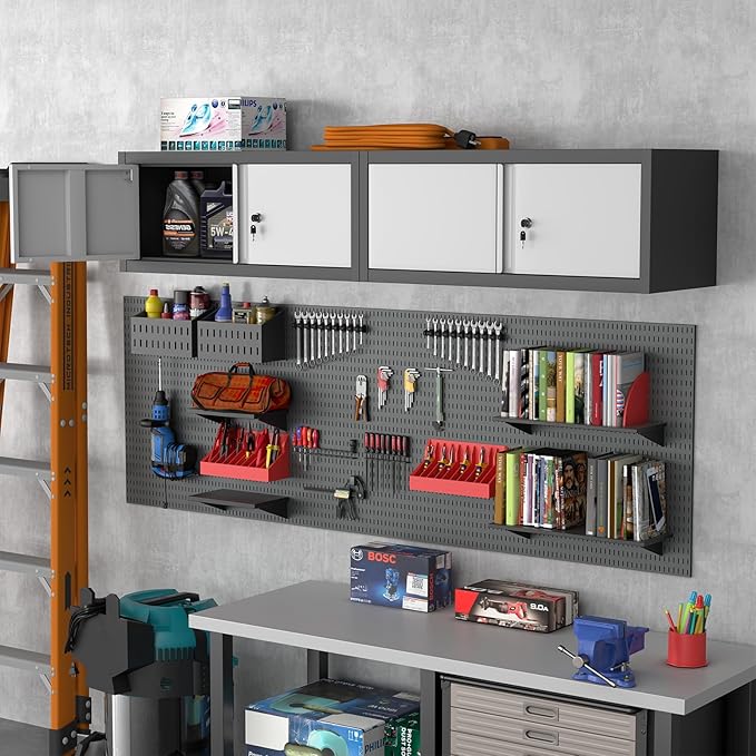 Metal Garage Storage Cabinet, Locking Cabinet Wall Mounted, 12.8" H Floating Cabinet for Warehouse, Upper Tool Cabinet for Home Office, Basement, Kitchen, RV Organization