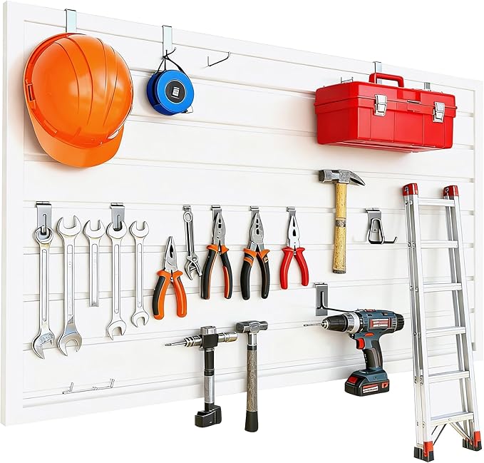 Yuzzy Slat Wall Paneling 2 x 4ft, Garage Slatwall Panel Wall Storage Systems, Heavy Duty PVC Garage Wall Organization (White)
