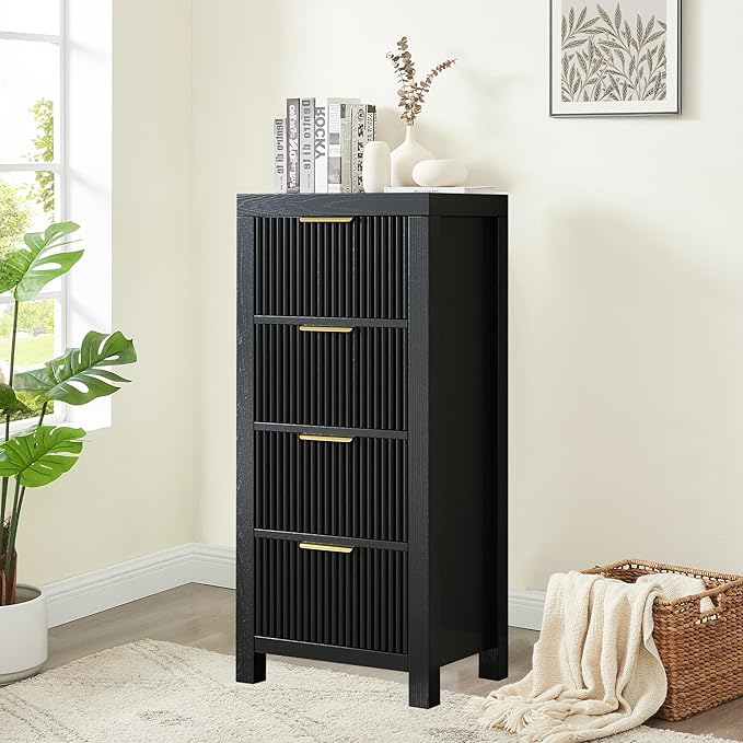 Mid-Century Modern Tall Wooden Dresser with 12 Spacious Drawers, Entryway Storage Chest with Smooth Metal Handles, Bedroom Clothes Organizer for Entryway, Office, and Small Spaces, Black X3