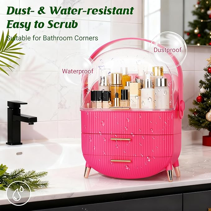 MASSY Egg Shape(Oval) Makeup Storage Box, Countertop Portable Vanity Cosmetics Organizer Preppy