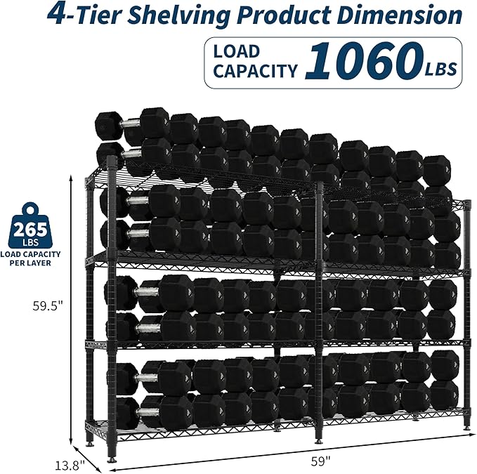 Garvee Metal Storage Shelves Heavy Duty Metal Shelving, 4-tier Wire Shelving Unit Shelves for Storage, Adjustable Shelf Organization for Garage Pantry Kitchen Commercial Basement, 59"W*13.8"D*59.5"H