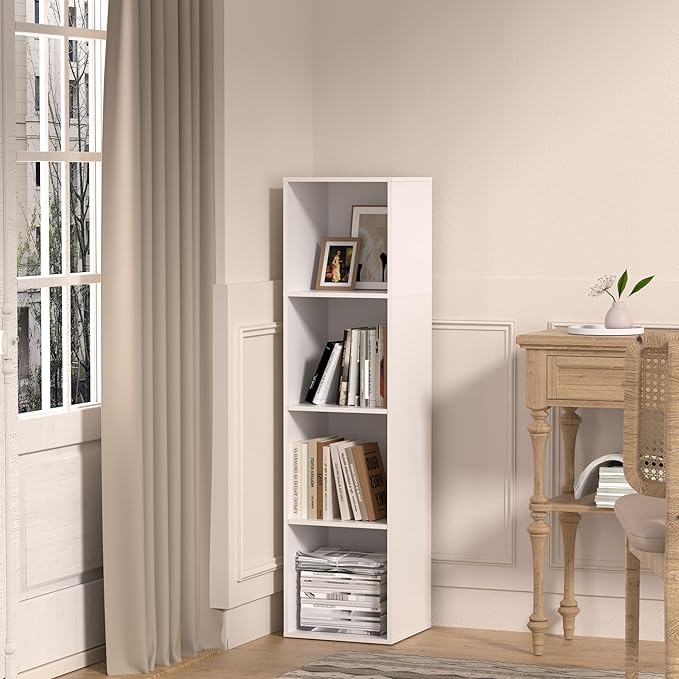 4 Cube Storage Organizer, 4 Tier Cube Bookcase Freestanding Storage Display Organizer for Home Office, Four Cubes Open Shelf Bookshelf (White, 4 Cube)