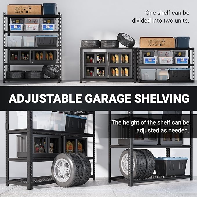FLEXIMOUNTS Garage Shelving, Heavy Duty Shelving 2000 lbs, 5-Tier Garage Storage Shelves,Industrial Shelves for Heavy Tools and Equipment, 48" W x 24" D x 72" H, 4 Pack