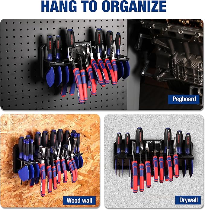 WORKPRO Plier Organizer Rack, 13.5" Foldable Tool Organizer, Wall Mount Screwdriver Organizers and Pliers Organizers, Tool Storage Rack for Screwdriver Holder and Pliers Holder (Tools not Included)