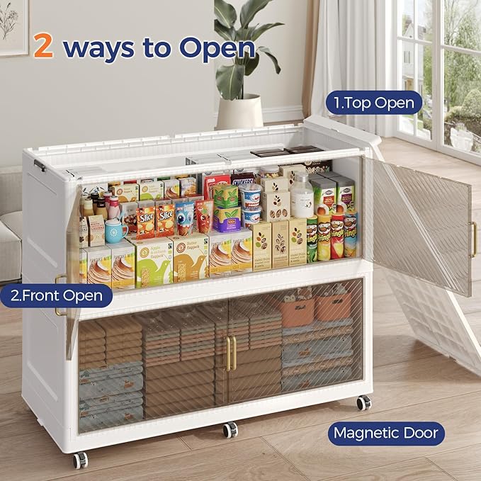 150 Gallon Extra Large Collapsible Storage Bin with Lid, 960QT Stackable Plastic Organizer with 6x Wheels, Foldable Drawer Cabinet for Closet, Living Room Office, Kitchen 3Pack, White