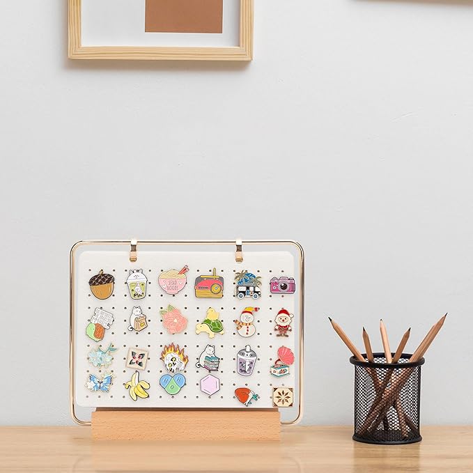 PACMAXI Display Organizers, Brooch Holder, Enamel Pin Pages for Store 180+ Pins, Collection Storage Calendar Wooden Stand With 6 Pages (Not Include Any Accessories) (White)