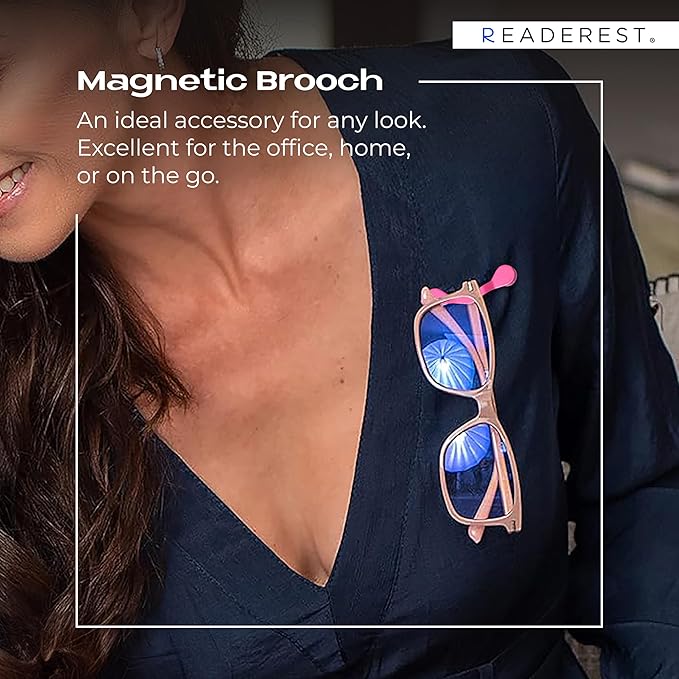 Readerest Magnetic Eyeglass Holder for Women, Clip for Reading Glasses, Sunglasses, Nurse ID Badges, Glasses Accessory, Eyewear Holder, USA Made (Pink)