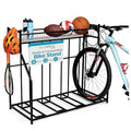 BIRDROCK HOME Bike Rack Garage Storage Floor Stand - Freestanding Organizer for Outdoor Yard - Upright Wall Mount for Scooters, Rakes, Motorcycles, Hoverboards, Gloves - Holds 4 Bicycle - Black