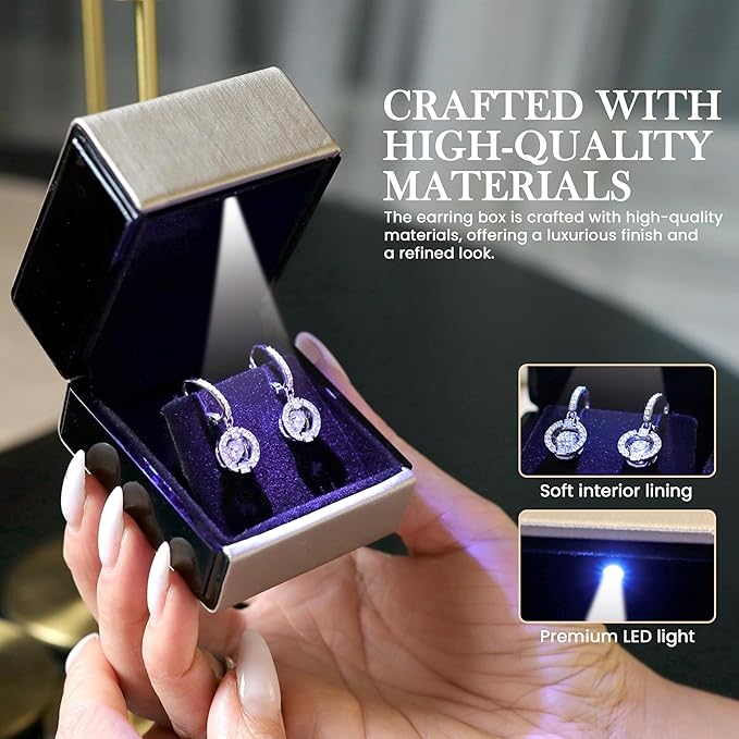 Novel Box Square Shaped Gold Earring Box With LED Light 2.25X2X2.5 Inches - Jewelry Earrings Case Best for Jewelry Displays - Gift Box for Mother's Day, Engagement, Anniversary & more Happy Occasions