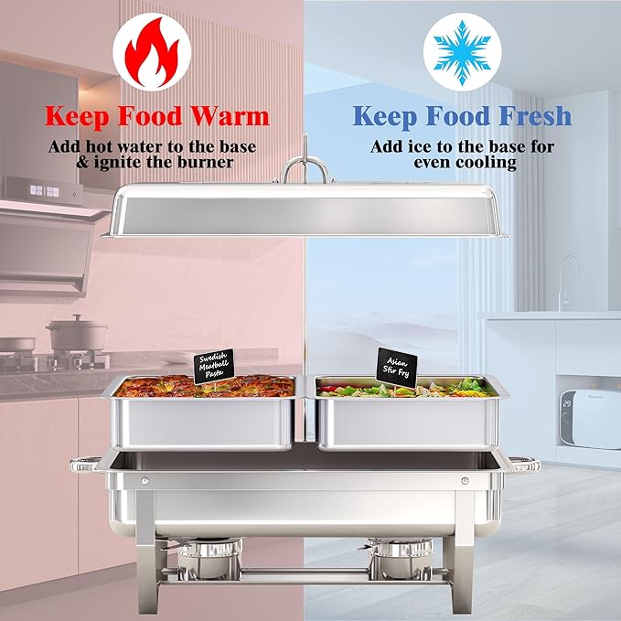 Chafing Dishes for Buffet 1 Pack,11Qt Food Warmers for Parties Buffet,Stackable Design for Easy Storage 1/2 Size Food Pans Buffet Servers and Warmers for Wedding, Catering, Events