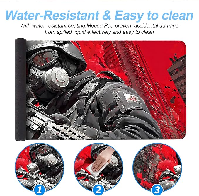 Tactical Soldier Gaming Mouse Pad – 31.5" x 11.8" Extended Desk Mat with Red Urban Battle Scene – Non-Slip Base, Smooth Surface for Gamers & Office Use