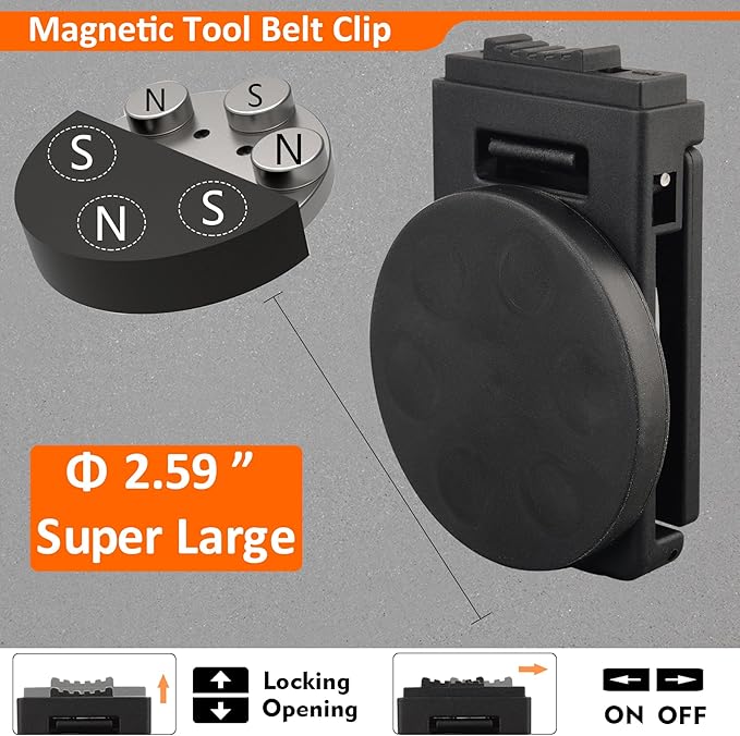 MUTUACTOR Magnetic Tool Belt Clip,2PCS Anti-Slip Heavy Duty Belt Clips Magnet Holster,Strong Neodymium Magnetic Tool Holder Clips for Organizing Screws, Hammers, Sockets, Pliers, Drills, Wrenches