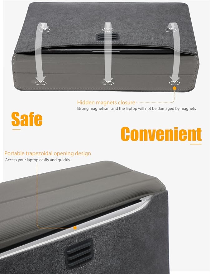 HYZUO 15-16 Inch Laptop Sleeve Bag with Adjustable Stand Feature for MacBook Pro 16 M4/M3/M2/M1 2025-2019, XPS 15, MacBook Pro 15 2015-2012, Case with Pouch, Space Gray