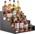 4-Tier Liquor Bottle Display Shelf, Coffee Syrup Rack Organizer, Water Bottle Organizer, Mini Bar Cabinet, Rustic Bar Shelves for Liquor Whiskey, Spirits（Black）