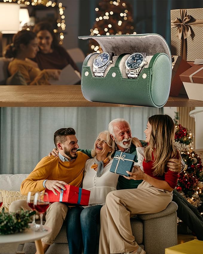 MR.OKAY 2 Watch Travel Case -Premium Leather With Perfect Texture.(Watch Carrying Or Organizer For Storage And Display). Mens for Handcrafted by Craftsmen.