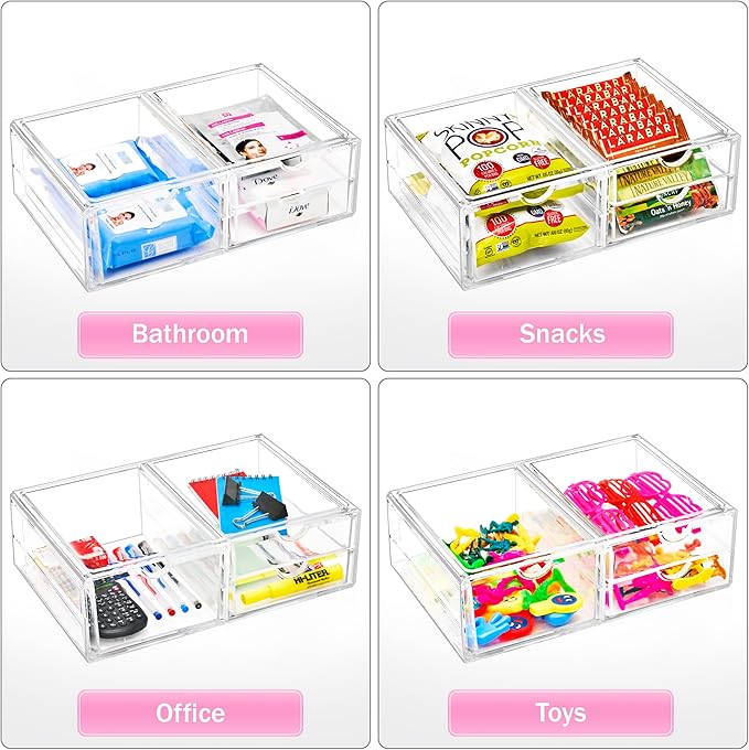 Sorbus Large Stackable Acrylic Drawers - 3 Clear Storage Drawers for Organizing Make up, Nail Polish, Hair Accessories, and Beauty Supplies - Makeup Organizer for Vanity, Bathroom Organizer Countertop