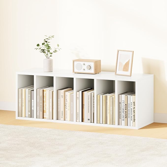 IOTXY DIY Modular Cube Bookcase - CubeXY Customizable Stackable Expandable Basic Shelving Units, 6-Cube Wooden Open Bookshelf with Removable Shelves for Books Organizer, White