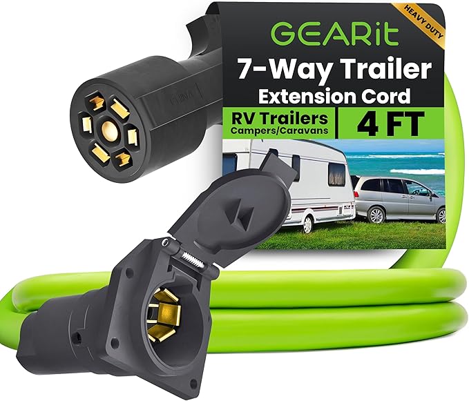 GEARit 7-Way Trailer Extension Cord (4 Feet) 7-Pin Trailer Plug Inline Cord Wire Harness Cable Double Prongs Connector for Gooseneck Hitch, Truck, Camper, RV - 4ft