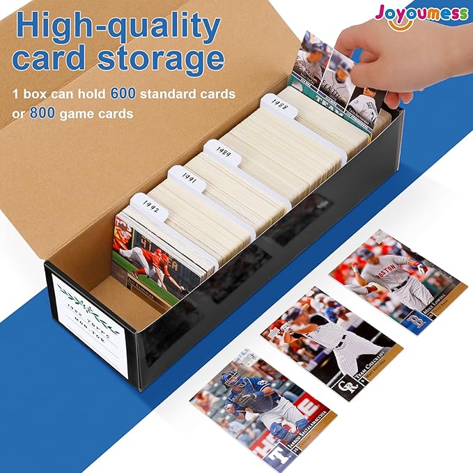 Trading Card Storage Box with Dividers, Cardboard Card Organizer Box for Baseball, Sports, Game, Playing Card Collection, pack of 3, Black