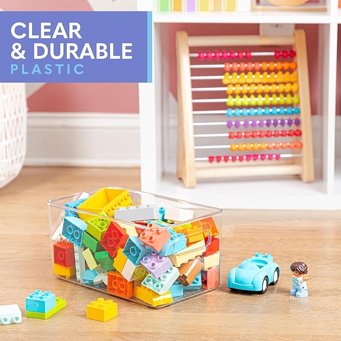 primebox Plastic Food Storage 2 Pack Clear Container Bin with Handles for Organizing Kitchen, Pantry, Refrigerator, Freezer, Pantry, Cabinet, Closet, Bathroom. 10”x6”x5”