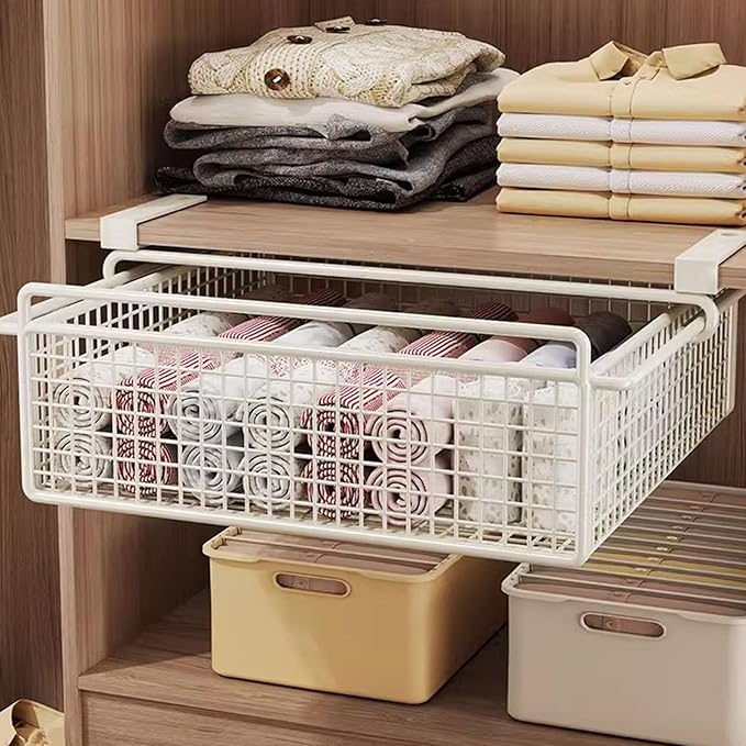 Hanging Cabinet Bin Drawer Multifunctional Under Shelf Storage Basket Bedroom Wardrobe Shelf Installation