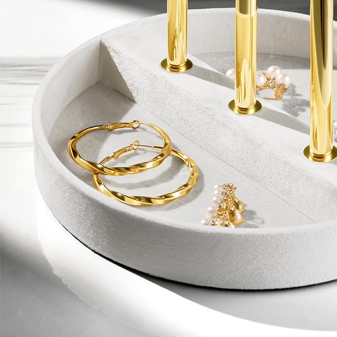 Bracelet Holder Jewelry Organizer Display - 3 Tier T Bar Velvet Stand, White Necklace Holder Organizer, Bracelet Holder, Earring Holder and Ring Display for Jewelry Organizers and Storage