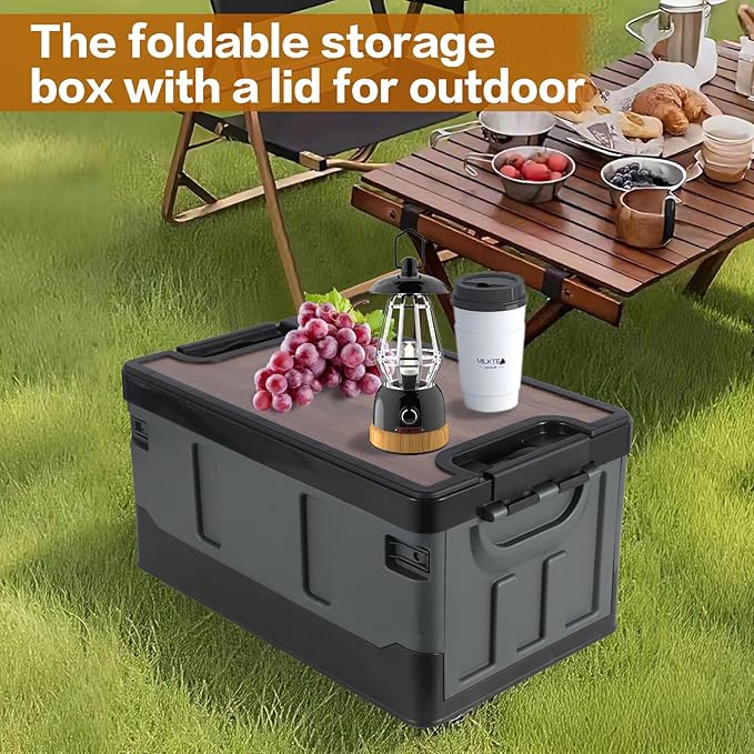 Collapsible Storage Bins with Lids, Portable Foldable Box with 2 Side Doors, Organizing Stackable Storage Cases Large Heavy Duty Utility Crates for Camp Fishing Car RV (Extra Extra Large-60L)