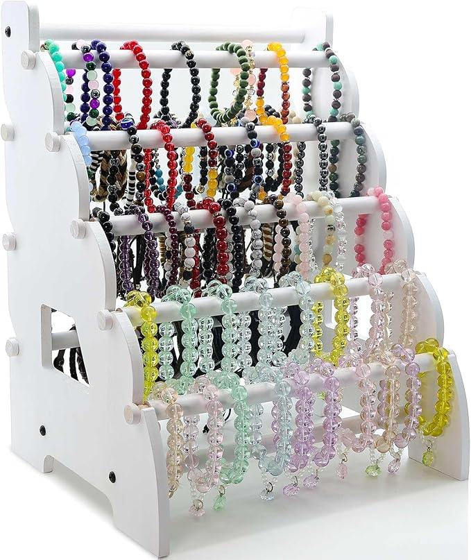 Wooden Bracelet Holder 8 Tier Jewelry Bracelet Display Stand, Portable Organizer for 150-240 Bangles & Scrunchies - for Vendors,Retail Stores, Craft Shows, and Home Storage (white)