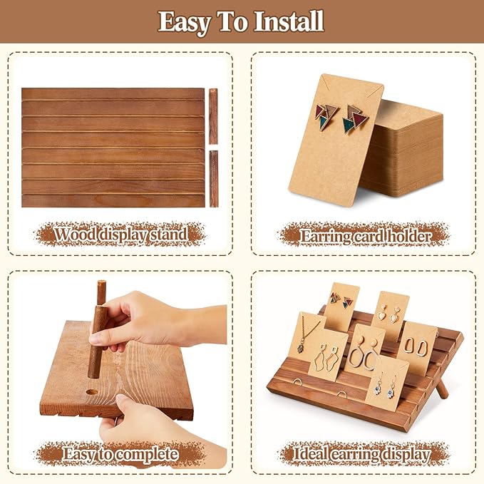 Blulu 31 Pack Wooden Earring Display Stand 7 Slots jewelry Display Holder with Earring Card for Selling Vendors Retail Show