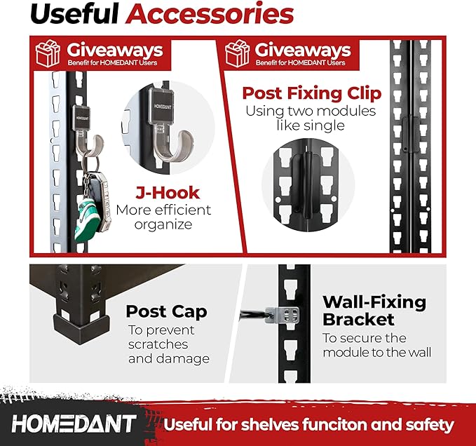 HOMEDANT 5-Tier Laminated Boltless Heavy Duty Metal Shelving Unit Adjustable Garage Storage Utility Rack Shelves Organization Multipurpose Shelf Warehouse Industrial (10, (L) 39.8" W, Black)