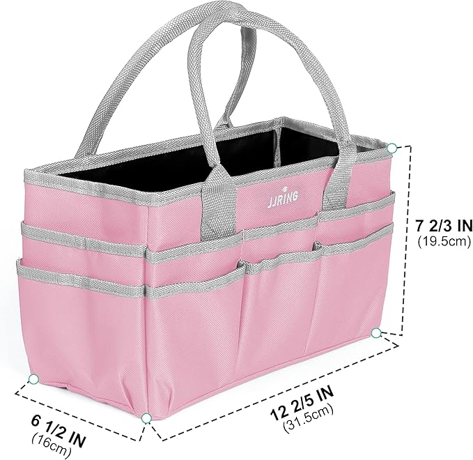 JJRING Craft and Art Tote - 600D Pink Nylon Fabric Art Sewing Organizer Bag with Pockets - for Craft, Scrapbooking, Medical, and Office Supplies Storage