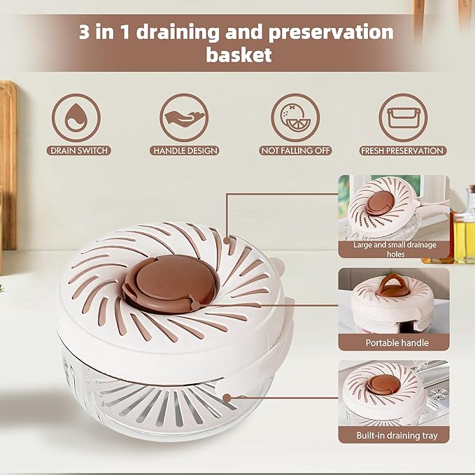 2025 New Upgrade Large Fruit Washing Bowl with Strainer(2.85QT),3 in 1 Multipurpose Drain Basket with Lid & Ice Box,Foldable Handle Fruit Strainer Perfect for Fridge Storage and Outdoor Picnics