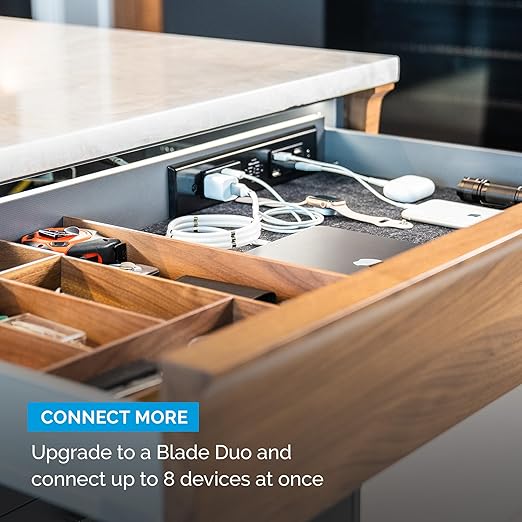 Docking Drawer Blade in-Drawer Outlet, Integrated Safety Shutoff, (2) 30W USB-C & (2) 15 amp AC, Black