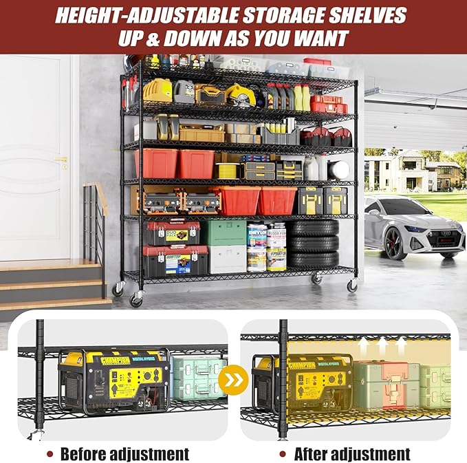 PrimeZone 6 Tier 80.7" H x 55.5" W x 24" D Wire Shelving with Wheels 3600lbs NSF Certified Storage Shelves Heavy Duty Metal Shelf Adjustable Rolling Rack Commercial Garage Restaurant Warehouse 8Pack