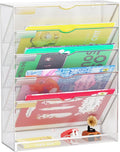 Hanging Wall File Organizer 6 Tier Wall Mounted File Holder Document Wall Organizer Magazine Organization for Office Home, Silver