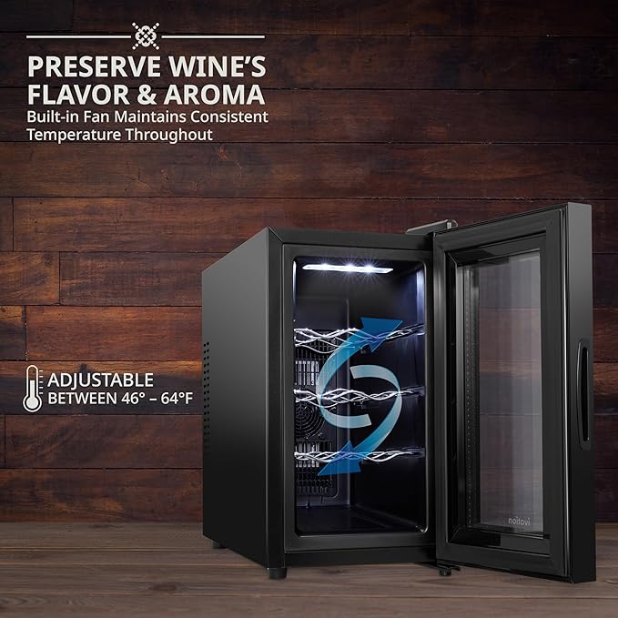 Ivation 8 Bottle Red And White Wine Thermoelectric Wine Cooler/Chiller Counter Top Wine Cellar with Digital Temperature Display, Freestanding Refrigerator Smoked Glass Door Quiet Operation Fridge