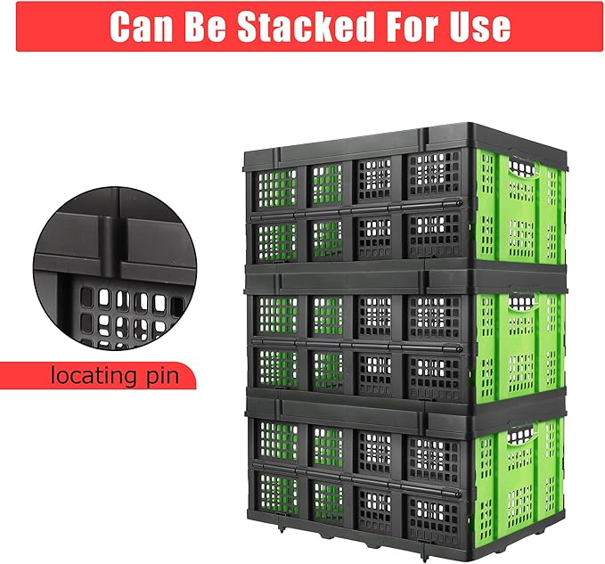 55L Collapsible Crates for Storage,Stackable & Collapsible Milk Crates, Stackable Storage Baskets, Folding Storage Containers for Organizing Tools, Books, Food, Drinks, Camping & Transport