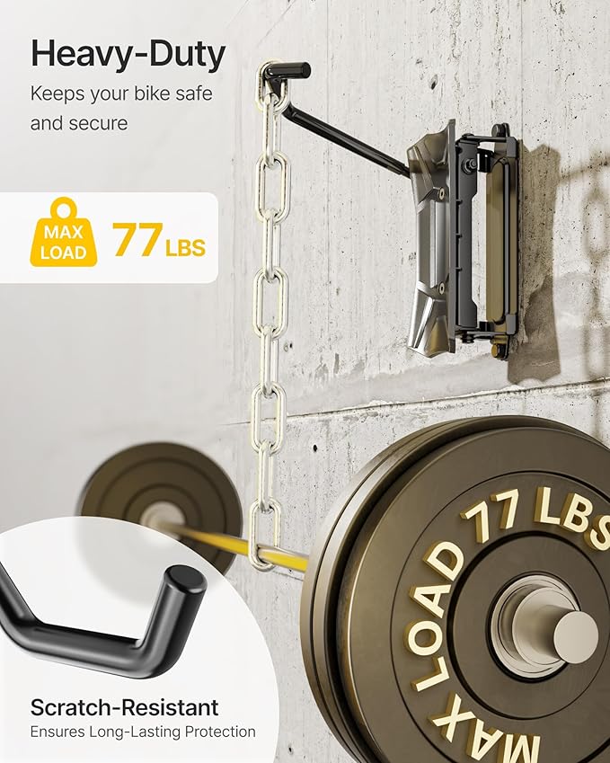 monTEK Bike Wall Mount for 4.5" Tire Width, Swivel Bike Wall Hanger Holds Up to 77lbs, Space-Saving Bike Rack Garage, Heavy Duty Bike Storage for Bedroom Home Office, 1 Pack