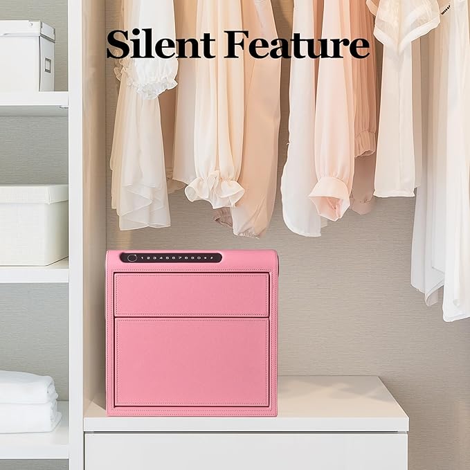 Biometric Fingerprint safe, Slide-Away Handgun Safe for Pistols, Leather Wrapped Jewelry Storage Safe, Drawer Safe for Home,Digital Keypad & Quick-Access Drawer (Pink-2 Drawer)