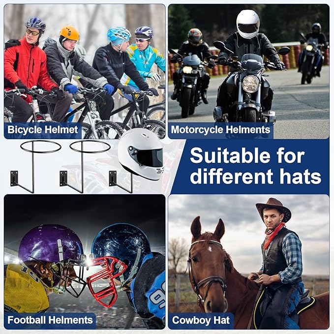 3 Pack Helmet Hanger Wall Mount Motorcycle Helmet Rack Metal Ball Holder for Basketball Volleyball Football Multifunctional Display Hook Stand for Cap Hat Wig Riding Jacket Coat