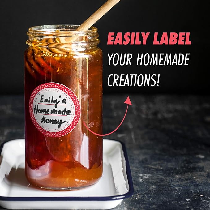 Canning Labels Dissolvable Stickers for Mason Jars and More (2" Round 200/roll) Canning Supplies Washes Off in Seconds Like Magic - Jar Labels Homemade Jam, Jelly, and More (Amaranth Red)