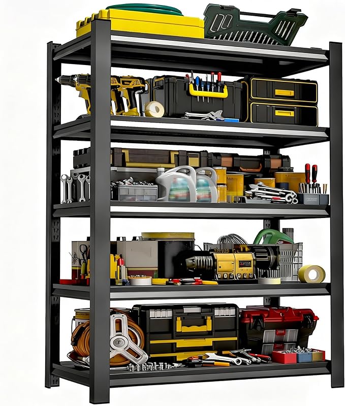 BESFUR 71" H Wider Garage Shelving, 3000LBS 5-Tier Storage Shelves, Heavy Duty Metal Shelving Unit and Large Adjustable Storage Rack, for Warehouse Shop Garage Pantry Industrial, 19.7"*47.3"*71"