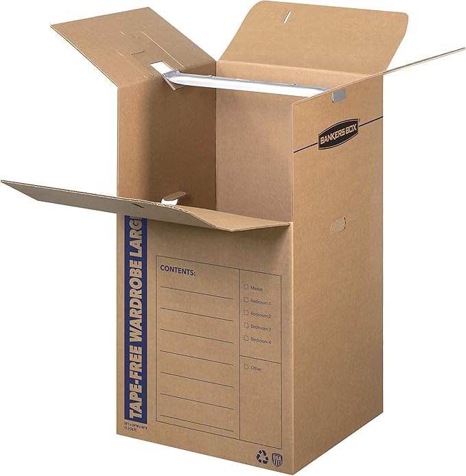 Bankers Box Tall Wardrobe Box 3 Pack, Tape-Free Design, 24-in x 24-in x 40-in (7710501)