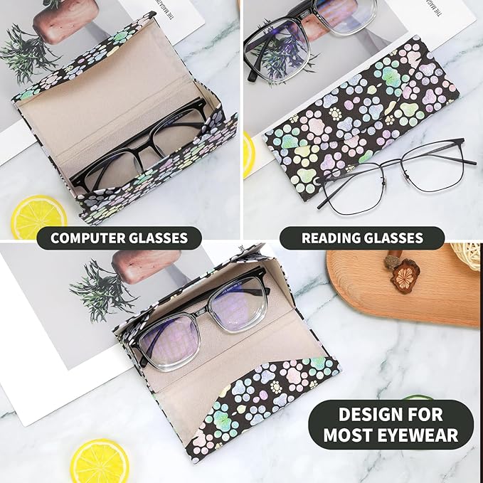 Foldable Glasses Case, Magnetic PU Leahter Sunglasses Case, Cute Hard Shell Folding Eyeglass Cases for Women Kids